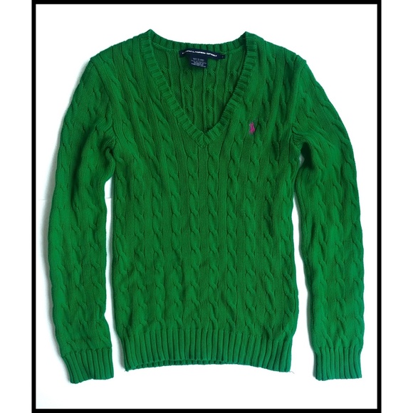 Ralph Lauren Sweaters - Ralph Lauren Sport Green Vneck Cable Sweater Small